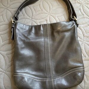 Coach Metallic Gray Leather Hobo Shoulder Bag